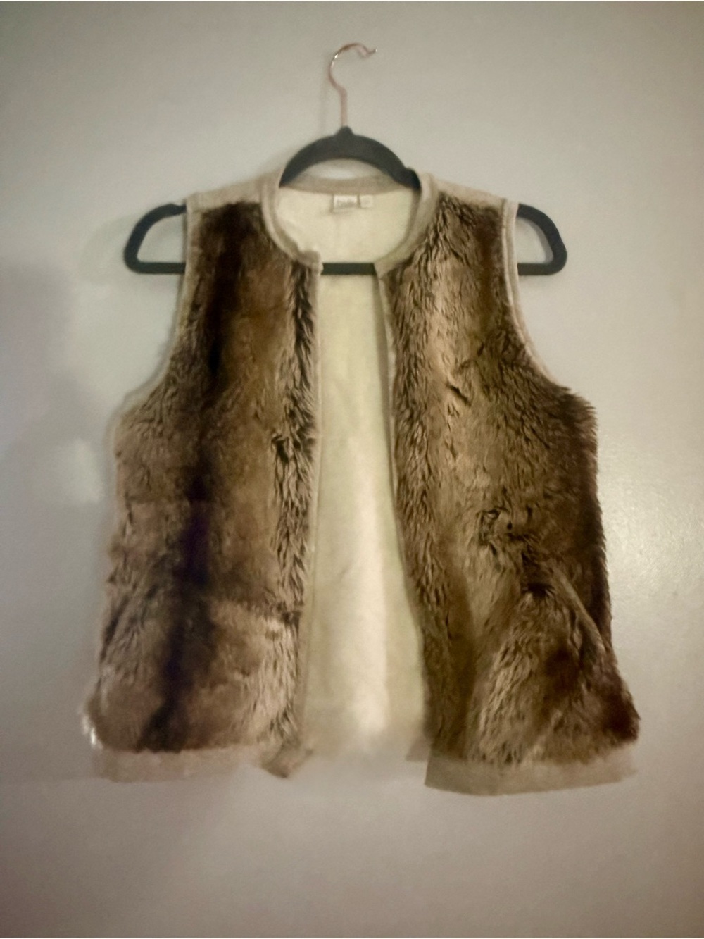 Twik by Simons Faux Fur Knit Open-Front Vest Taupe Grey Brown S